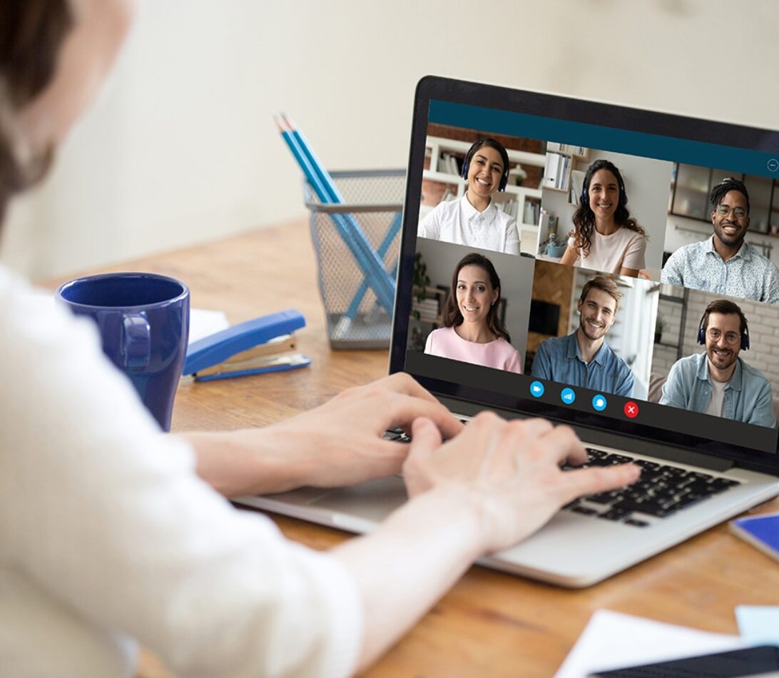 Zoom video conferencing on laptop